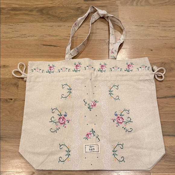 Sezane x Sea Cream Floral Canvas Drawstring Tote - Picture 3 of 5